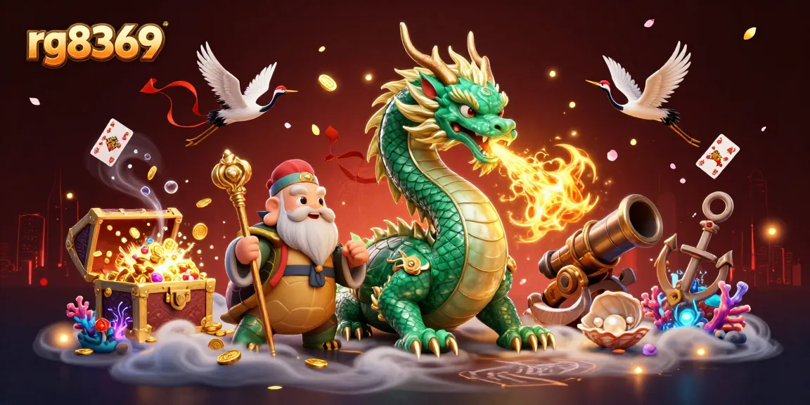 Engage with rg8369's vibrant casino atmosphere featuring a jade dragon and lucky cranes in action.