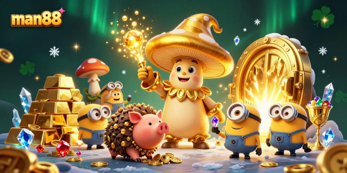 Experience gold rush thrills at man88 with magical gaming treasures and riches in this vibrant 3D scene.