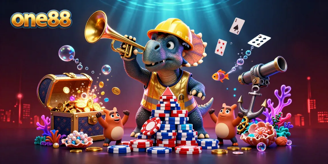 Engage in winning strategies at one88 with a lively 3D casino scene featuring vibrant characters and elements.