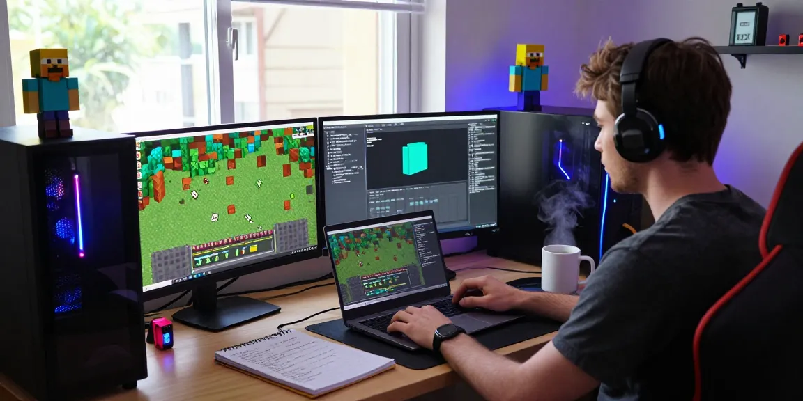 Ustawienie serwera Minecraft w domowym biurze ze sprzętem gamingowym.