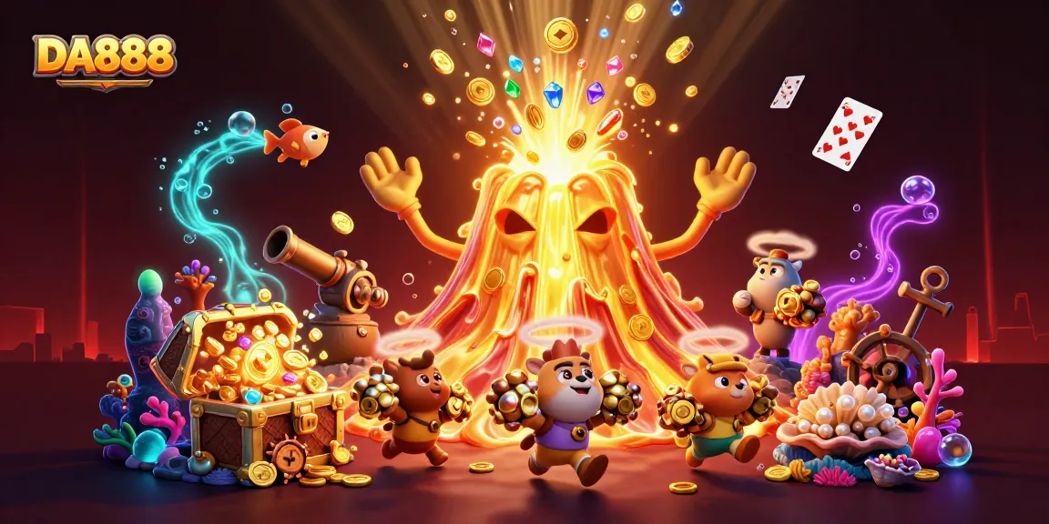 Experience thrilling treasure adventures with DA888’s 3D volcanic eruption and vibrant underwater gems.