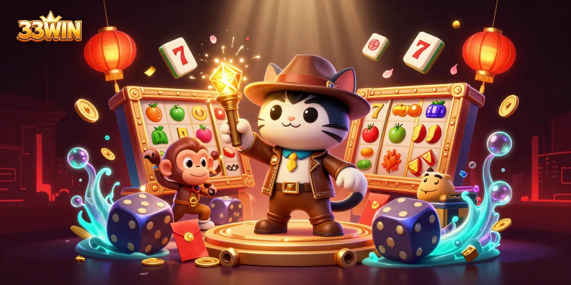 Experience the vibrant world of 33WIN where explorers uncover treasures amid rich casino elements.