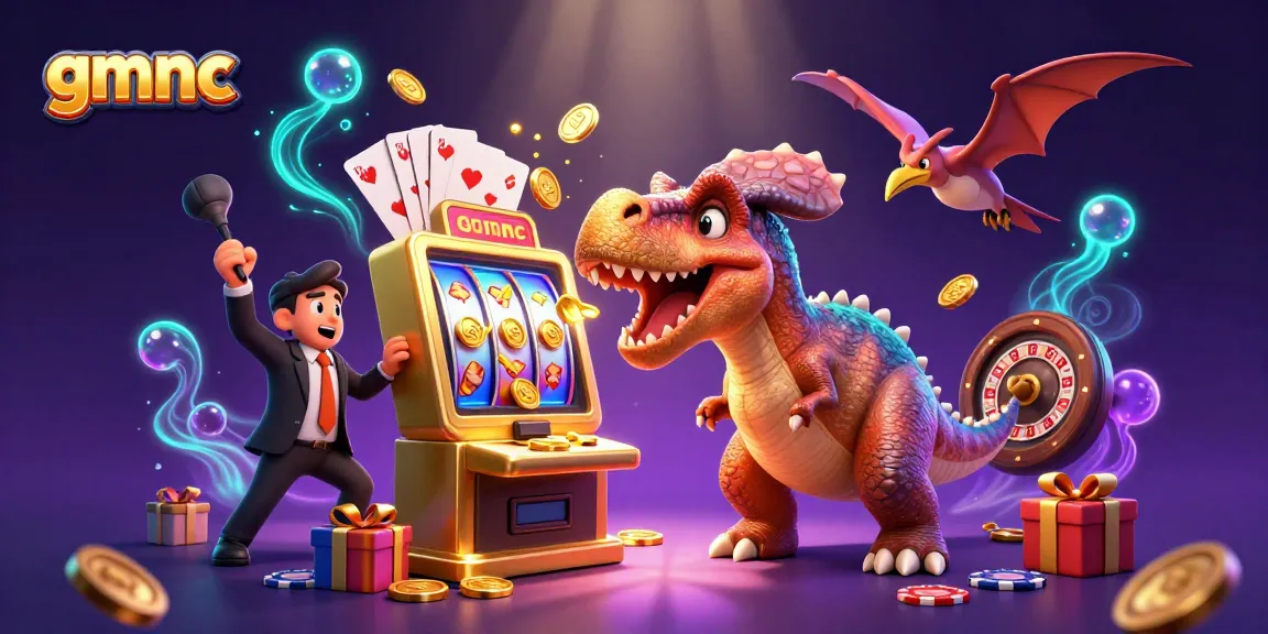 Watch the gmnc pachycephalosaurus headbutt a jackpot slot machine, bringing gold coins raining down!