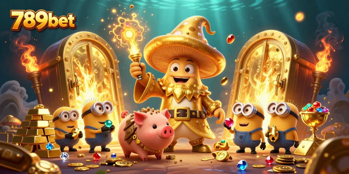 Engage with 789bet, where a magical scene with a wizard and treasures unfolds.