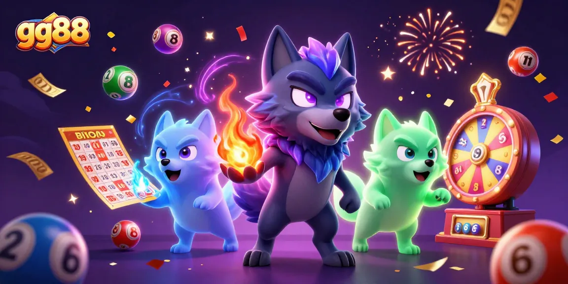 Engage with the vibrant world of gg88, featuring ghostly wolves surrounded by dynamic lottery elements.