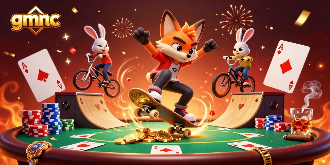 Experience thrilling gaming at gmnc with a dynamic scene of animated fox and rabbit in a vibrant casino atmosphere.
