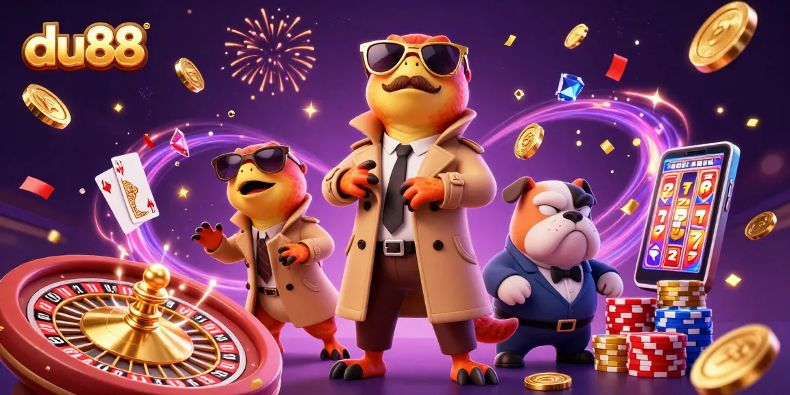 Experience zing with du88's dynamic casino scene featuring raptors and a bulldog bouncer.