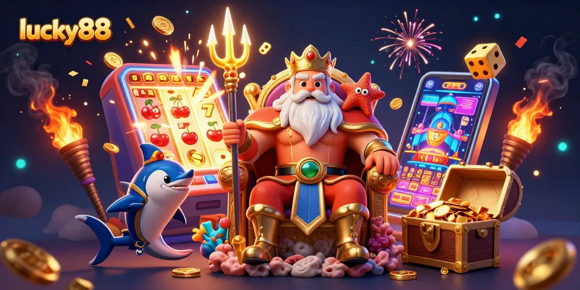 Spin the lucky88 slot machine with Neptune and vibrant casino elements in a rich 3D scene.